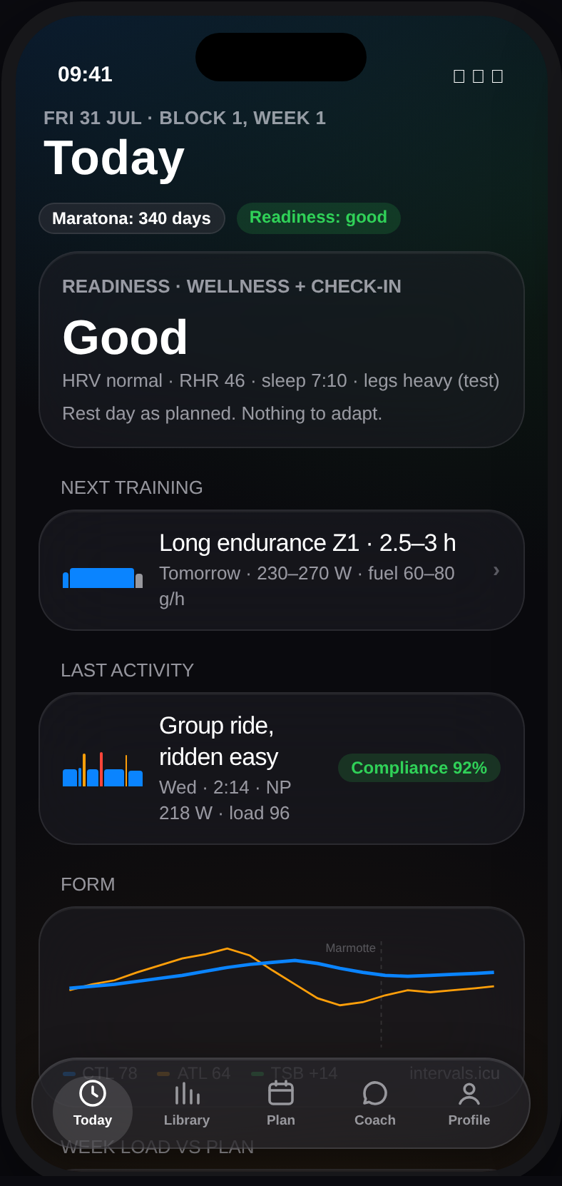 Dashboard screen of the Simon Says Cycling app